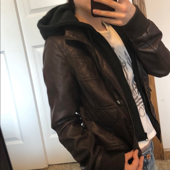 Foreign Exchange Faux Leather Jacket/Hoodie - Picture 3 of 8